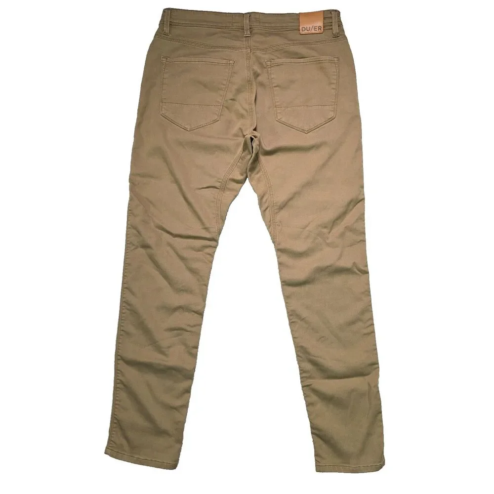 DU/ER No Sweat N2X Slim Fit Taper Pants Stretch 32x32 Men's Beige Chino DUER